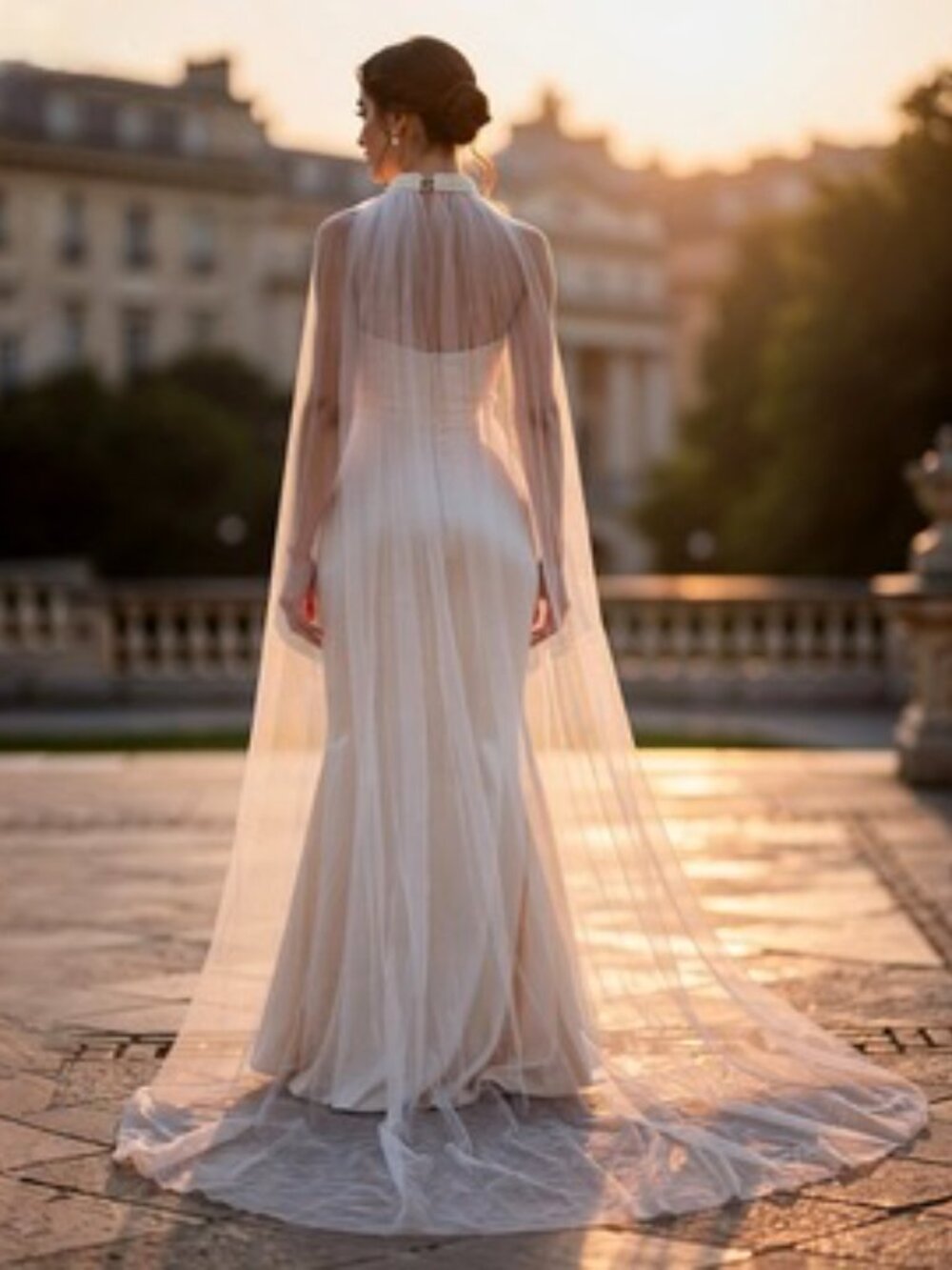 Vintage Pearl Collar Tulle Bridal Shrug - Cathedral Wedding Cape